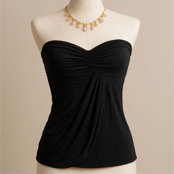 Bebe Strapless Draped Tube Top ✦ Rayon Blend ✦ XXS ✦ Elegant Black Sculptural - Picture 2 of 9
